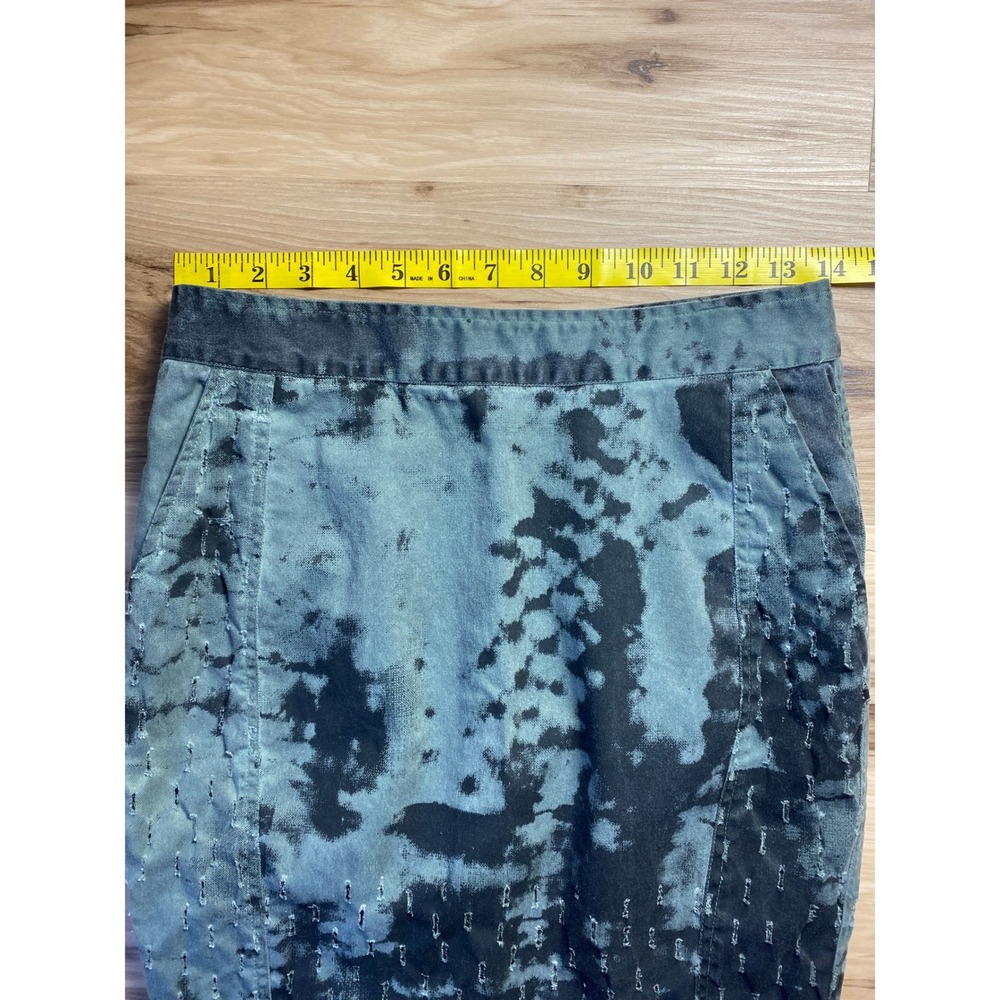 Tie Dye Acid Wash Distressed Denim Pencil Skirt Teal Black Grunge Punk Size M - Picture 5 of 6